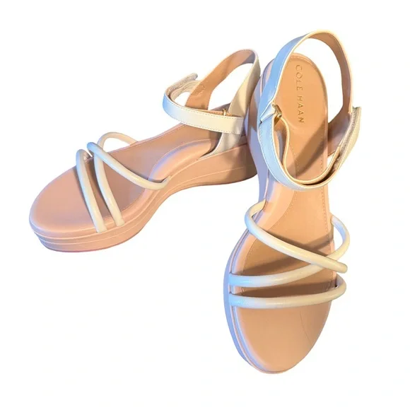 Cole Haan NWT Sz 9 White & Pink Leather Platform Strappy Sandals (SH286)
